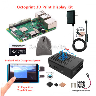 Octoprint 3D Print Display Starter Kit Raspberry Pi 3B+ Plus,Power Supply,Case
