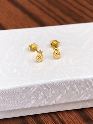 925 Sterling Silber zierliche Ananas Ohrstecker Gold 5,5 mm Damen Mädchen