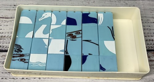 VINTAGE Cubasco Blocs pädagogisches 8 Puzzle-Spiel Vögel Met Co hergestellt in Frankreich - Bild 2 von 4