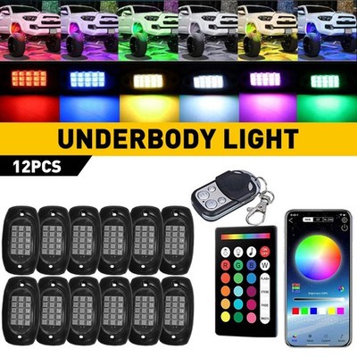 12 Pods RGB Rock LED Lights Underbody Wireless APP Music Chasing Offroad ATV Car