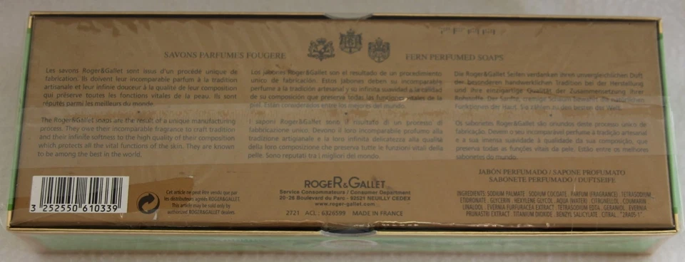 ROGER & GALLET Fougere Farn 3 x 100 g Parfum Seife Vintage in OVP (A429) - Bild 3 von 3