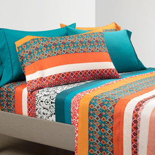 Boho Stripe Soft Sheet 6 Piece Set, King, Turquoise Tangerine