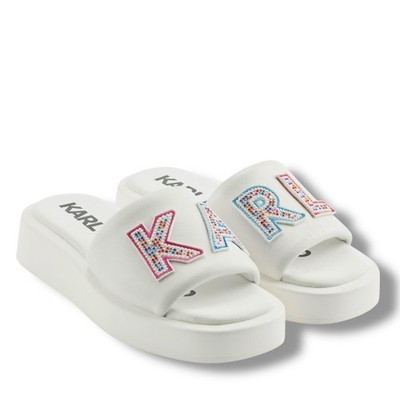 Karl Lagerfeld White Logo Slide Sandals Karl Lagerfeld Logo Slides | White | FARFETCH OM main image 4