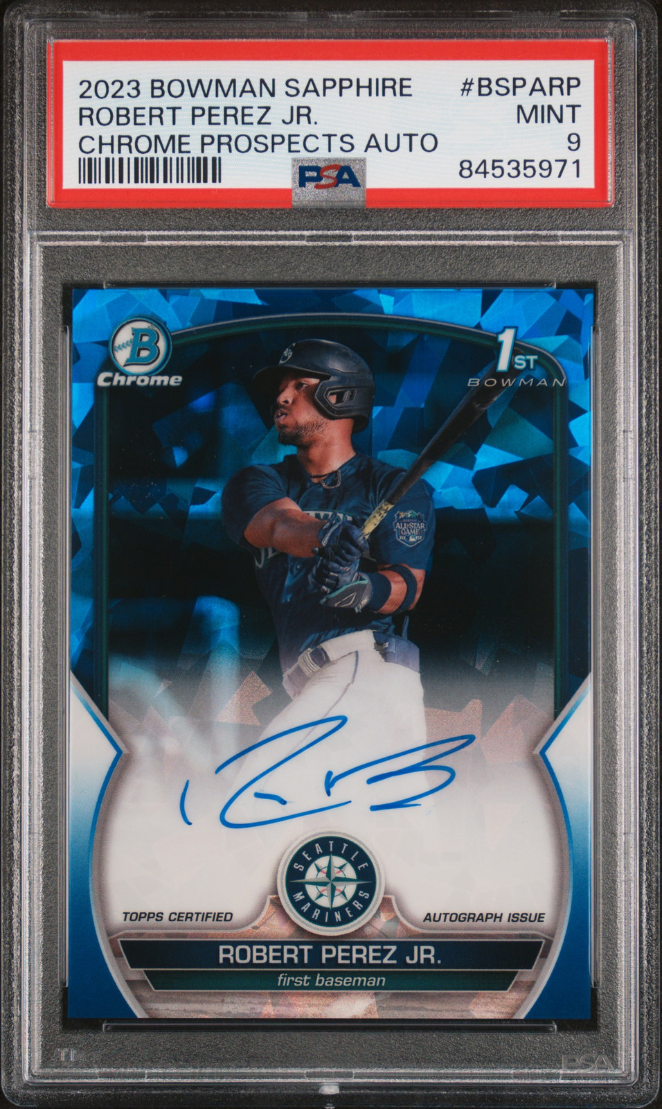 2023 Bowman Sapphire #BSPARP Robert Perez Jr. Chrome Prospects Auto PSA 9