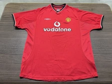 VTG 2000-2002 Manchester United Men’s Red Soccer Home Kit Jersey - Umbro - XL