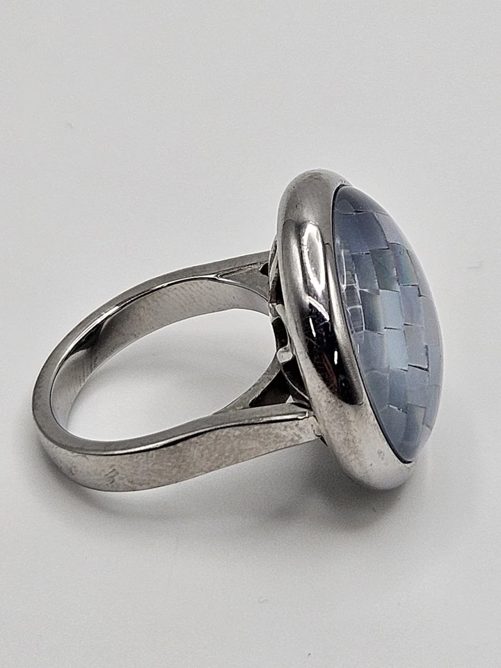Anillo Honora Madreperla Mosaico Vidrio Cúpula Acero Inoxidable Talla 7 Foto 2 de 4