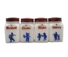 Set of 4 Spice Shakers Jars Hazel Atlas Milk Glass Vintage McKee Dutch Theme USA