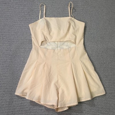 MABLE Romper Cutout Pleated Medium Peach Cream Summer Chic Boho Festival