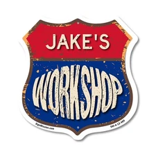 Jake's Workshop Shield Shaped Sign Weather Resistant Crafted in the USA