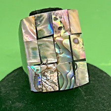 Vintage Boho Statement Abalone Shell Mosaic Inlaid Ring Size 7