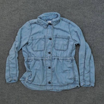 Gap Jacket Womens Medium Blue Chambray Utility Shirt Cinch Waist