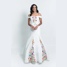 Elegant Mexican Style Formal WeddingDress Customised White Luxury One Shoulder3D