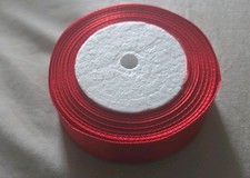 Red, Polyester Satin Ribbon, double sided, 25mm wide, 22m length. Made in China
