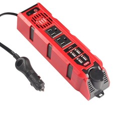 200W Car Power Inverter DC 12V to 110V AC with Dual Outlets and 4 USB Red