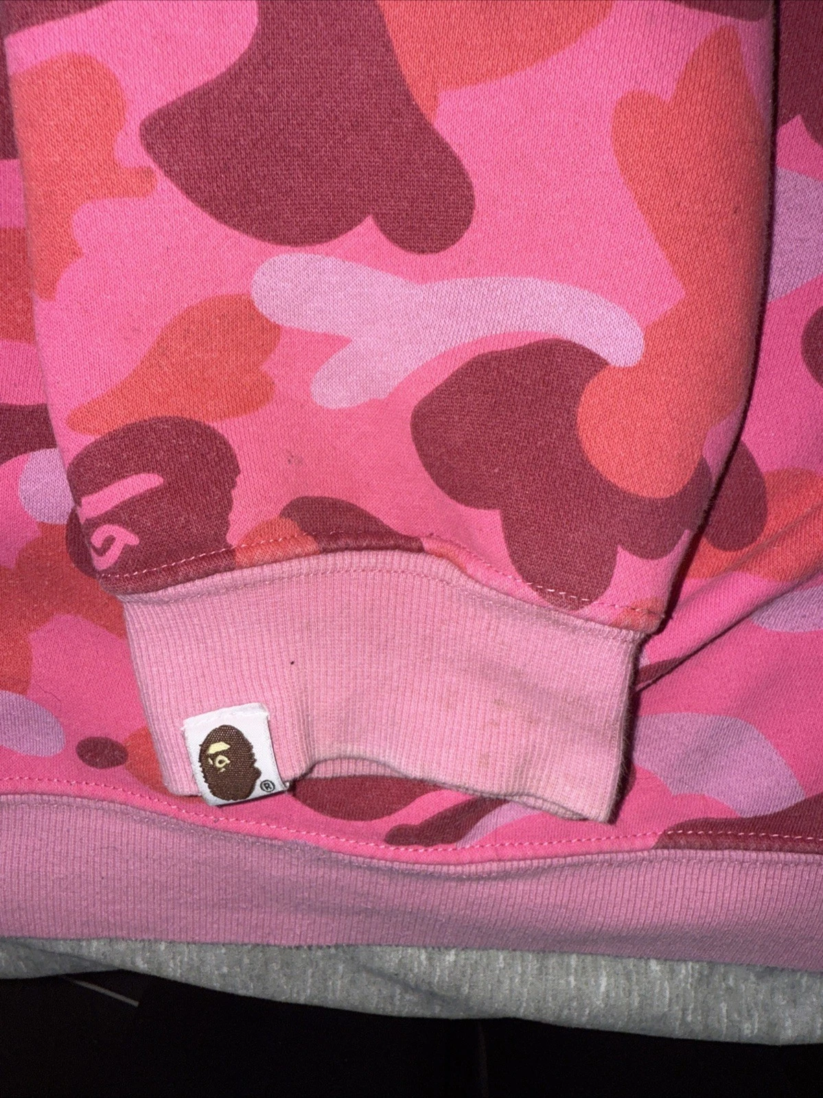 A BATHING APE (BAPE) Bape Felpa con Cappuccio Uomo Full Zip ABC Mimetica Modello Squalo Rosa Taglia Large