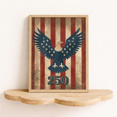 America 250th Anniversary Poster, Bald Eagle Patriotic, Vintage American Flag