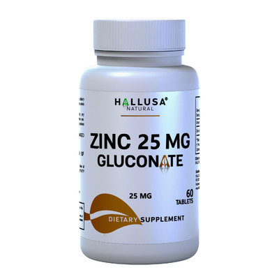 Hallusa Natural Zinc Gluconate 25mg Tablets Immune & Antioxidant Support 60 ct