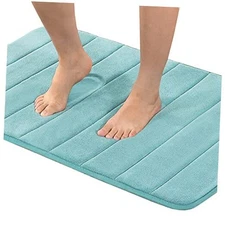 Memory Foam Bath Mat Rug, Non Slip 36" x 24" Aqua Green Straight Line