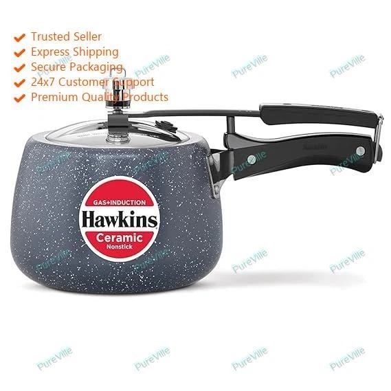 Hawkins 3 Litre Ceramic Nonstick Pressure Cooker,Granite Contura shaped Cooker