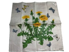 Vtg New Kreier Handkerchief Hankie 12" butterfly's yellow flowers envelope