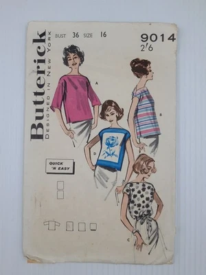 Butterick Sewing Pattern 9014 Women's Blouse 4 styles Pattern Size 16 Complete - image 1 of 2