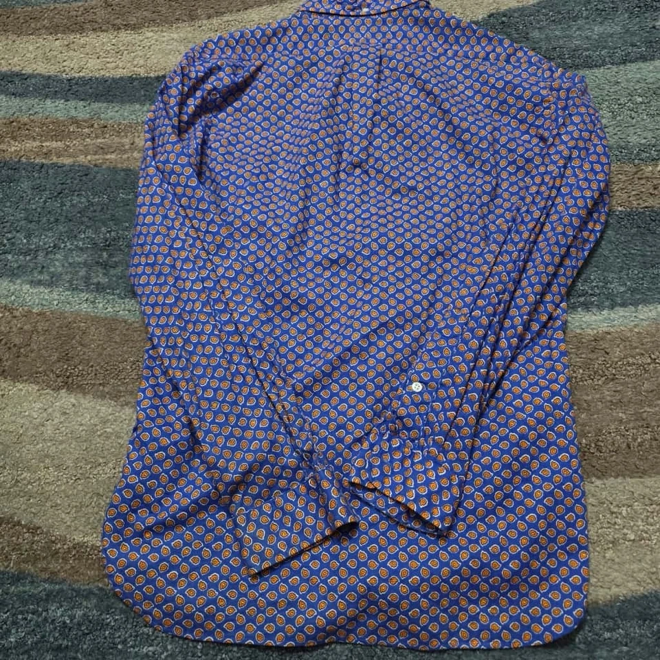 Ralph Lauren M 蓝色橙色几何花卉印花长袖棉质正装衬衫 — 第 3/4 张图片