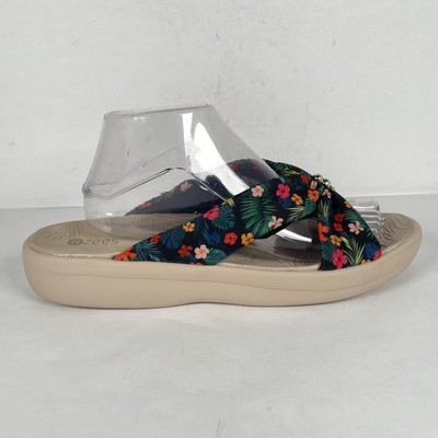 Bzees Promise Sandals Womens Size 11 M Navy Blue Floral Slide Comfort Shoes