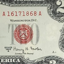 Red Seal 2 Dollar Bill 1963 A FR 1513 United States Note Crisp A16171868A