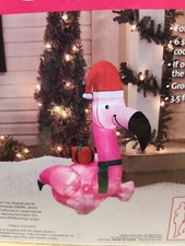 Inflatable Christmas Lit Pink Flamingo Santa Claus Indoor Outdoor Holiday Decor