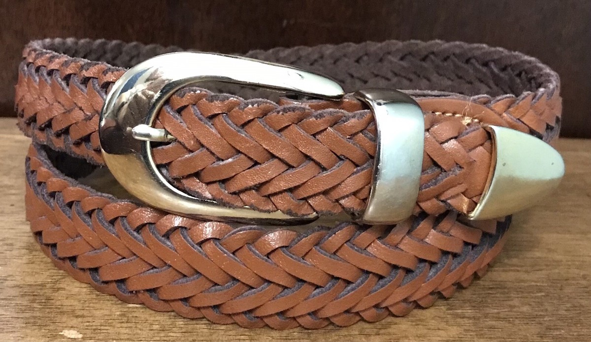 Capezio Brown Braided Woven Genuine Leather Belt Size S/M Gold