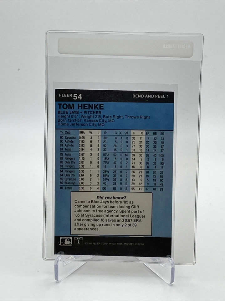 1986 Fleer Star Stickers Tom Henke Baseball Card #54 NM-MT FREE SHIPPING - Image 2 of 3