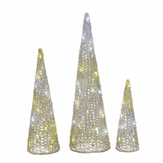Straits Set of 3 LED Wire Cones Xmas Festive Christmas Decoration Home