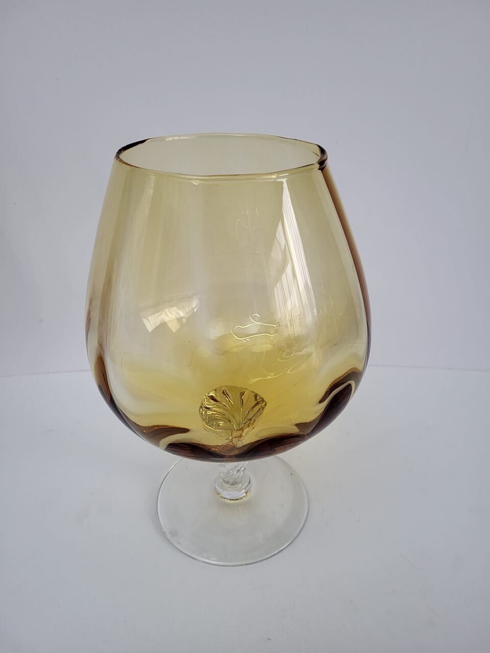 Vintage Mid Century Amber Oversized Brandy Glass Vase eBay