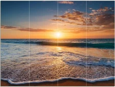Tile Mural Sunset Sea Beach Sand Sky Kitchen Bathroom Shower Wall Art Backsplash