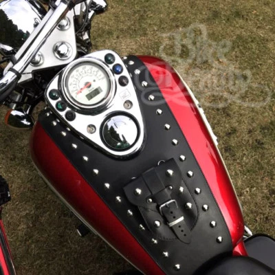 HONDA VT 125 SHADOW VT125 Housse Tête de Réservoir Cuir, Sangle & Panneau - Photo 1/4