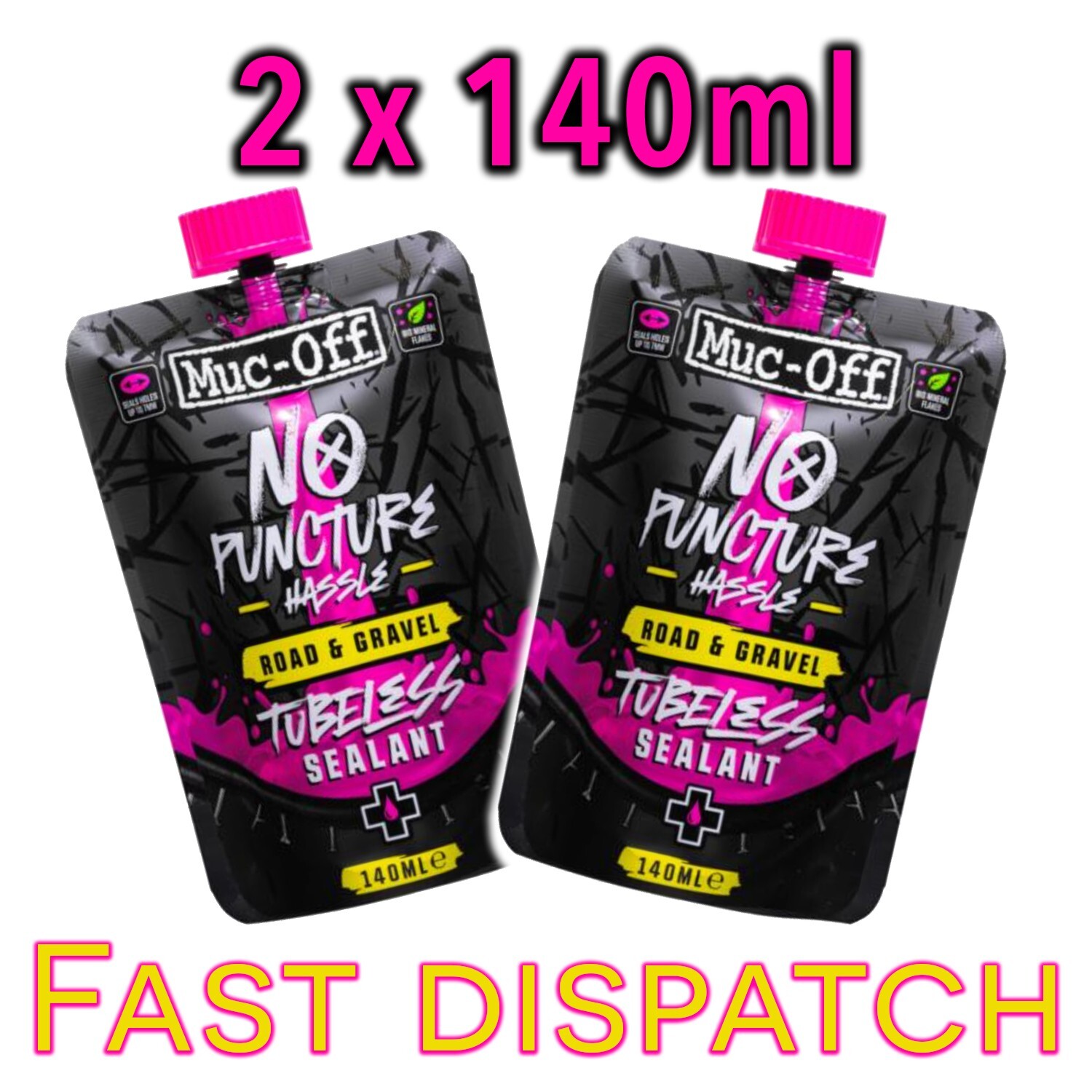 Muc Off No Puncture Hassle Tubeless Bike Sealant Pouch -140ml x2 - Road & Gravel