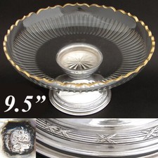 Antique French Sterling Silver & Cut Glass 9.5" Tazza, Compote or Centerpiece