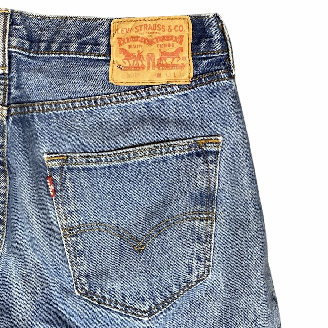 Levis 501 Men s Blue Jeans Button Fly Straight Leg Denim 33 X 34