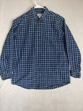 Vintage Carhartt Men  s Shirt L Blue Gray Plaid Button Up Distress Workwear