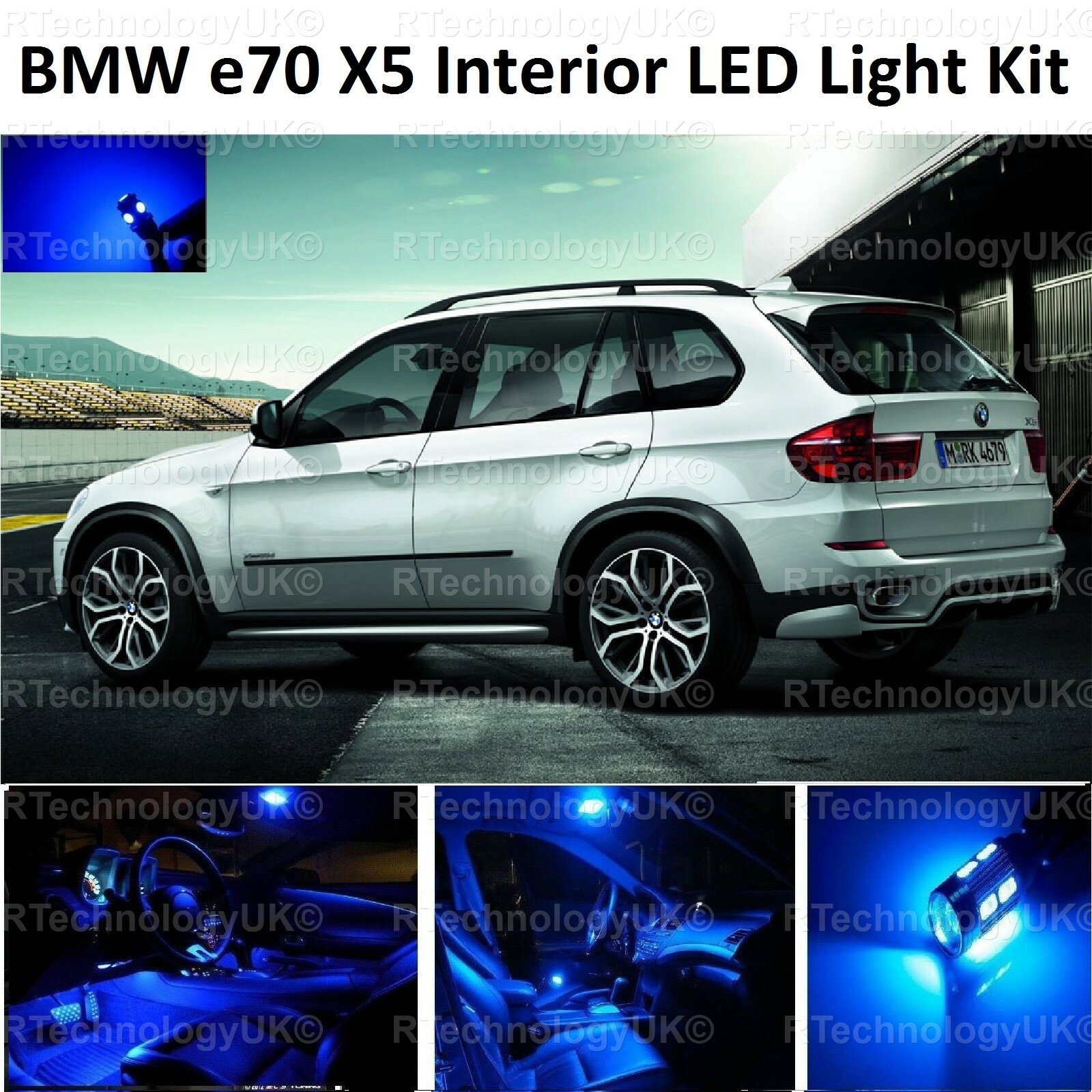 PREMIUM BLUE BMW X5 E70 INTERIOR PURE FULL UPGRADE LED LIGHT BULBS KIT