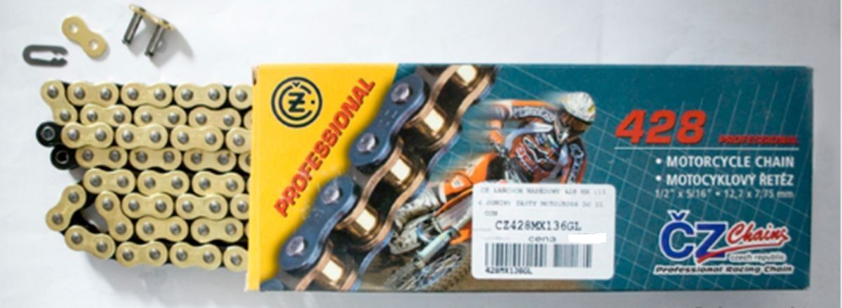 Chaîne motocross 428 MX CZ 2024 remplacer sa transmission avec 126 maillons renforcés or