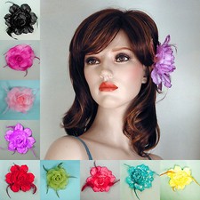 Large Rose Flower w/Glitter Clip, Ponytail Elastic, Pin Brooch - H561