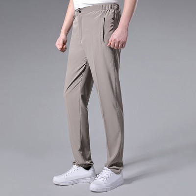 Men Business Stretchy Dress Pants Straight Leg Elastic Waist Work Long  Trousers | eBay