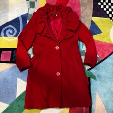 Miss Rouge Red Ruffle Neck Thick Winter Coat Retro Unique Size 44 Approx Us L