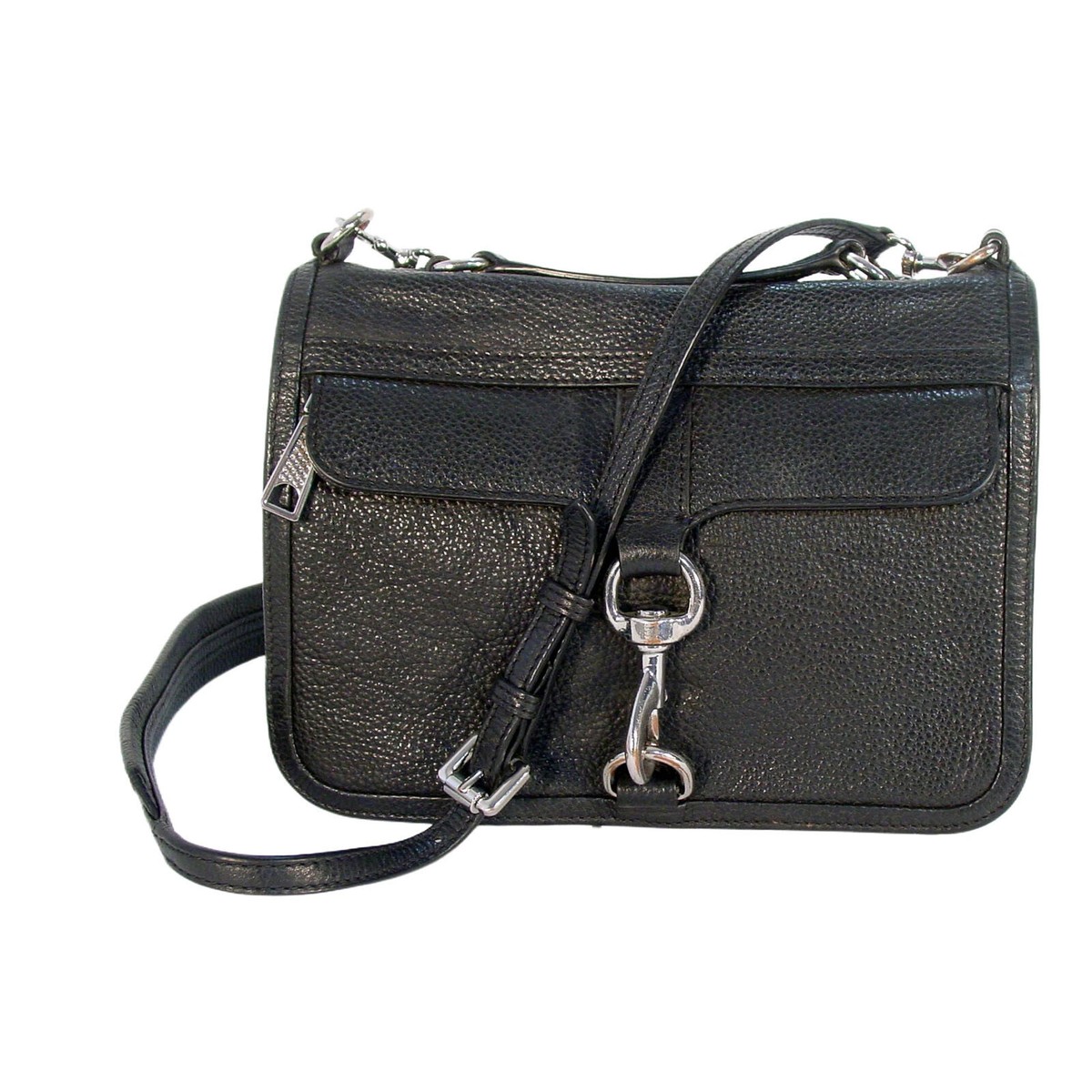 REBECCA MINKOFF Black Pebbled Leather Top Handle Crossbody 