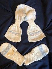 Hand Knitted Pure Wool Baby Scarf And Mittens Denmark Haandarbejds Central Dansk
