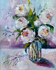 Original Art Flowers Painting 19x15" Bouquet Roses Painting Floral Artwork