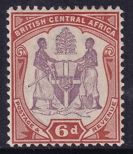 B.C.A Nyasaland 1901 6d matowy fioletowo-brązowy SG58 - zamontowany w idealnym stanie