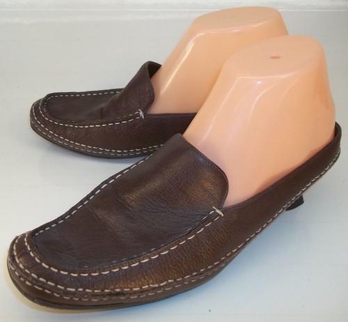 Nine West Womens Shoes GAZELLEZU US 8 M Brown Leather Mules Loafer Heels 5369