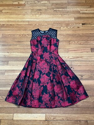 CARMEN MARC VALVO Fit and Flare Dress Women's Size 2 Black/Red Floral Party  | eBay